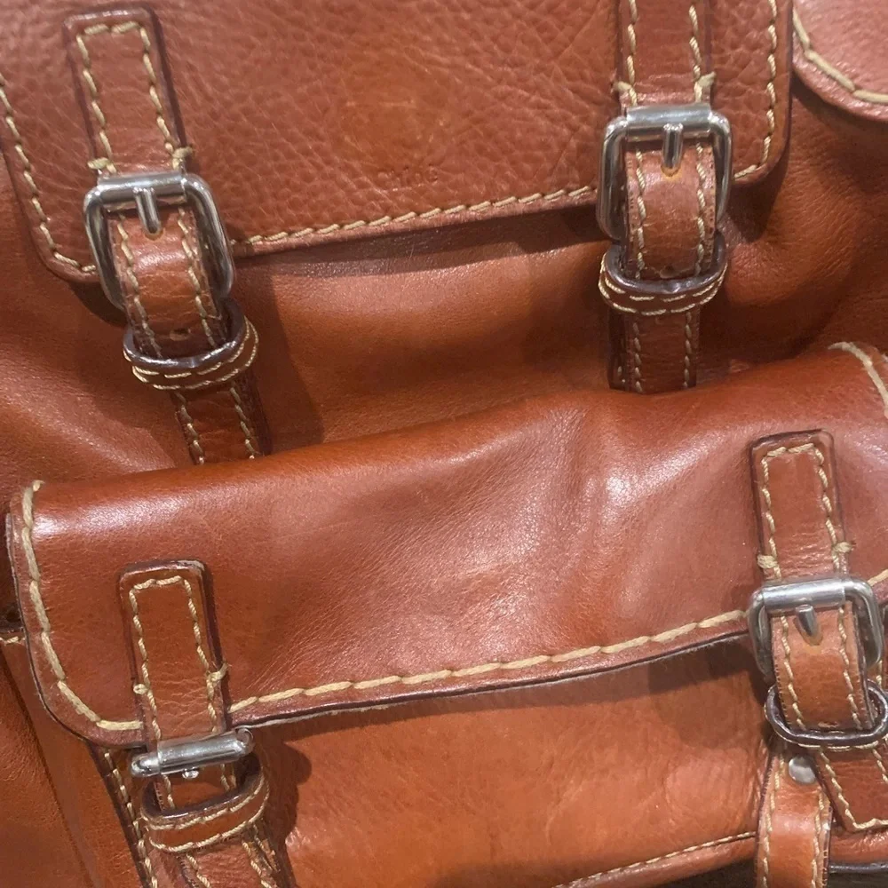 𝅺CHLOE Large Edith Vintage leather Satchel distressed cognac brown w/ stitching